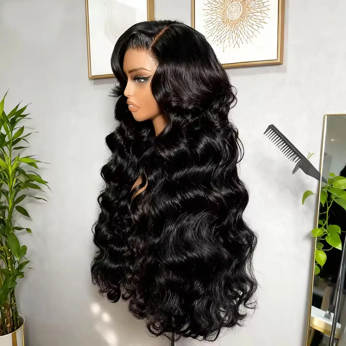200% Dichte, vorgezupfte 13x6 Body Wave Echthaarperücken, 13x4 HD Transparente Lace Frontal Perücken, Natur Schwarz für Damen