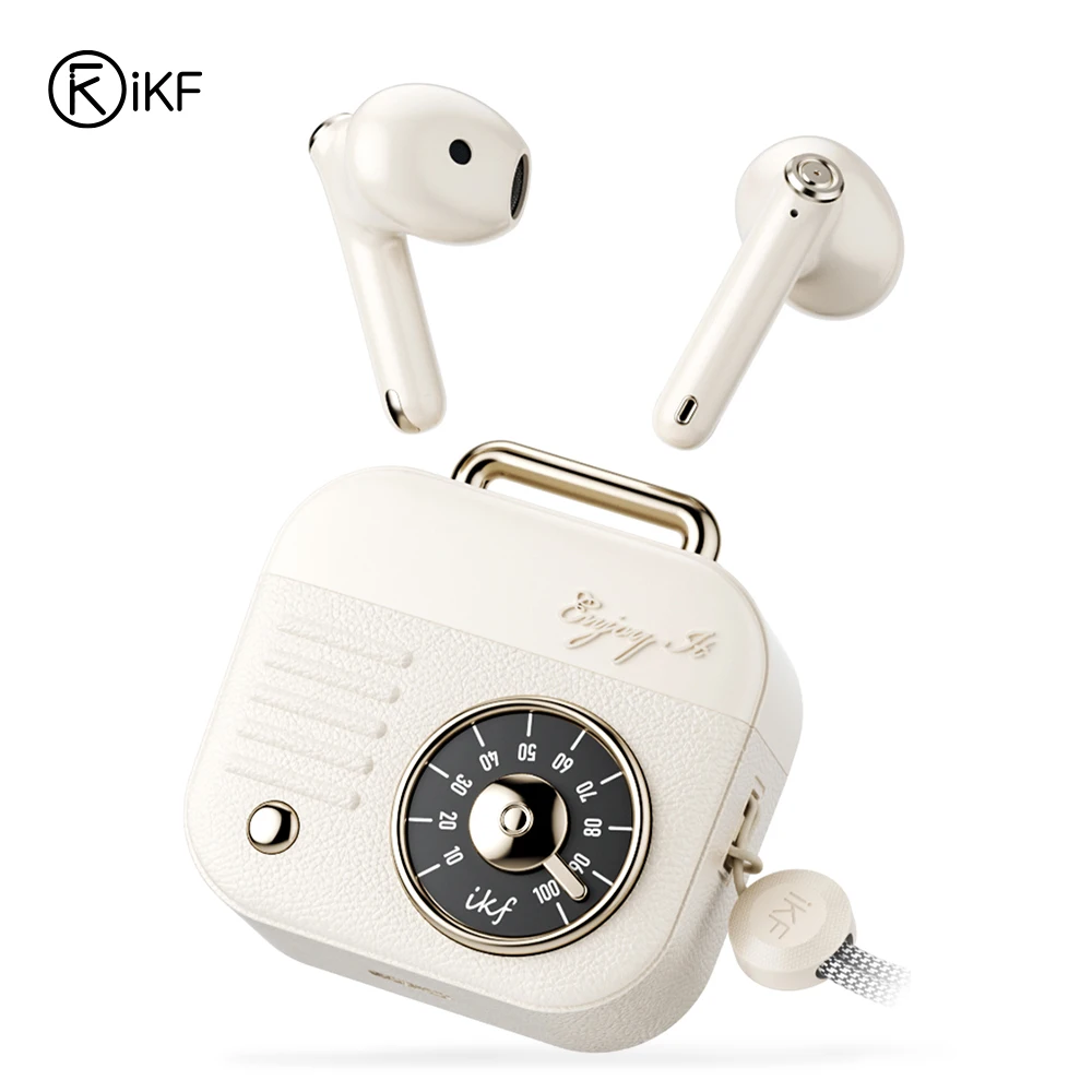 

iKF Retro Air Wireless Earbuds Semi-in-ear Retro Earphones Bass Bulti-in Mic 36 Hrs Playback with Charging Case APP Connection