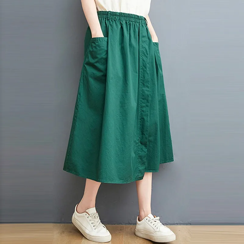 High Waist Casual Skirt Women New Arrival 2024 Spring Vintage Style Solid Color Loose Ladies A-line Long Skirts B3553