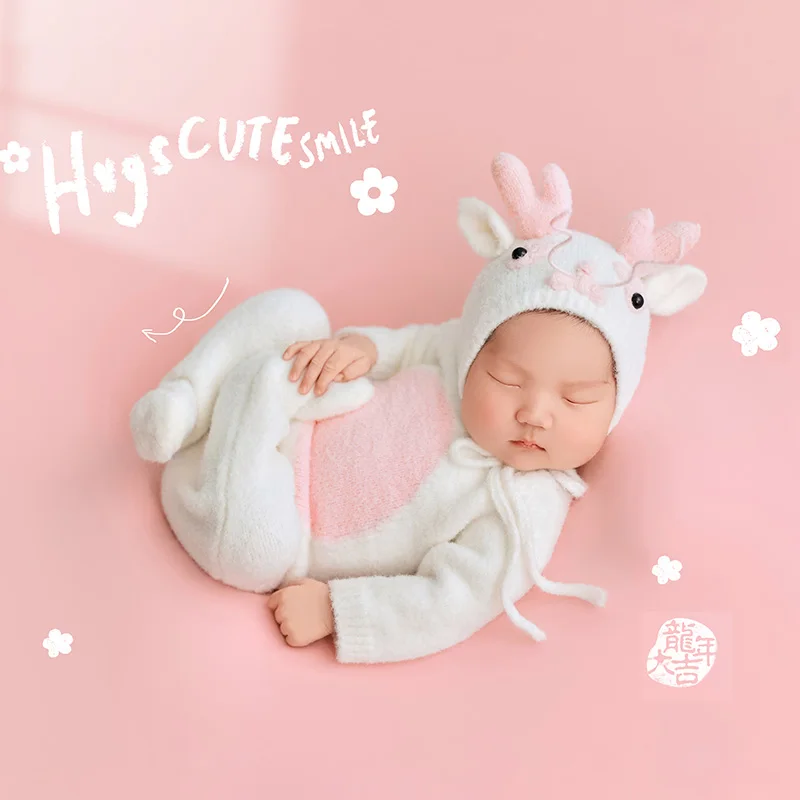 Dragon Outfit For Newborn Photo Knitted Dragon Hat Long Sleeve Jumpsuit Baby Girl Photography Clothes Pink Backdrop Blanket Prop