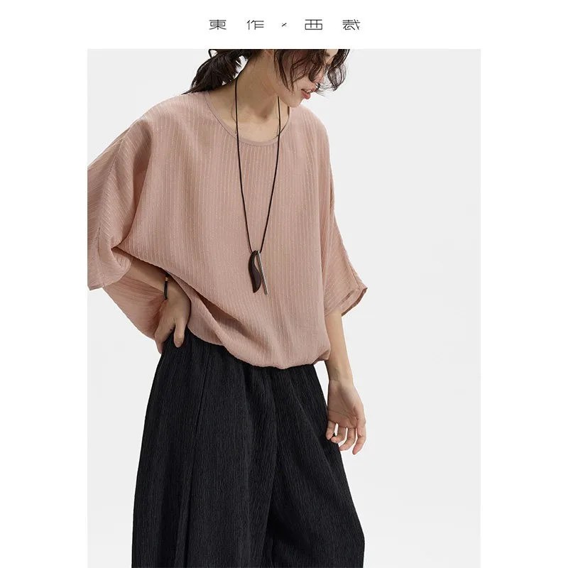 

10mm Mulberry Silk Batwing Sleeve T-Shirt, Women's Loose Fit Top, Jacquard Crepe Craftsmanship