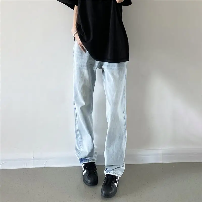 

Мужские прямые джинсы Waed Ice Blue, свободные брюки Cleanfit, модные прямые джинсовые брюки-трубы, осень 2024 г.