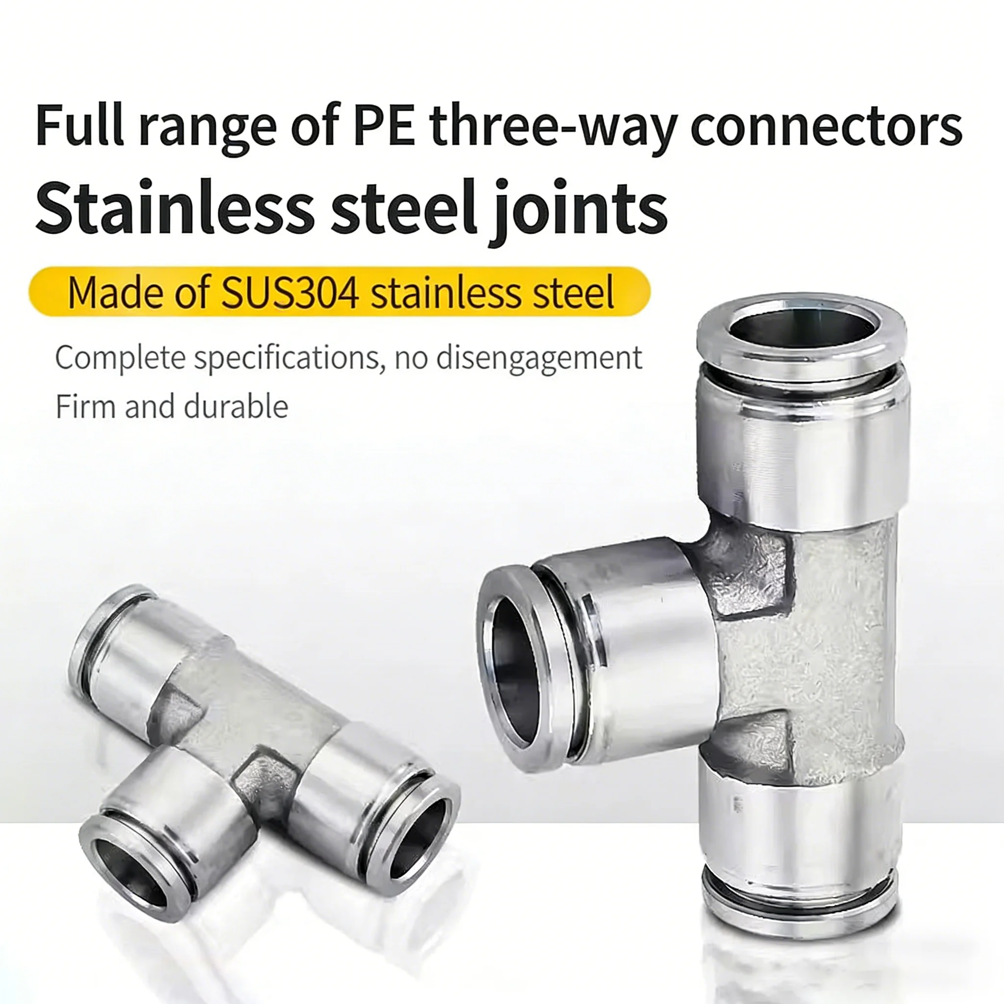 10Pcs 304 Stainless Steel Air Pipe Quick Connector Pneumatic Tee Quick Plug PEG Variable Diameter PE4/6/8/10/12/16 Mm