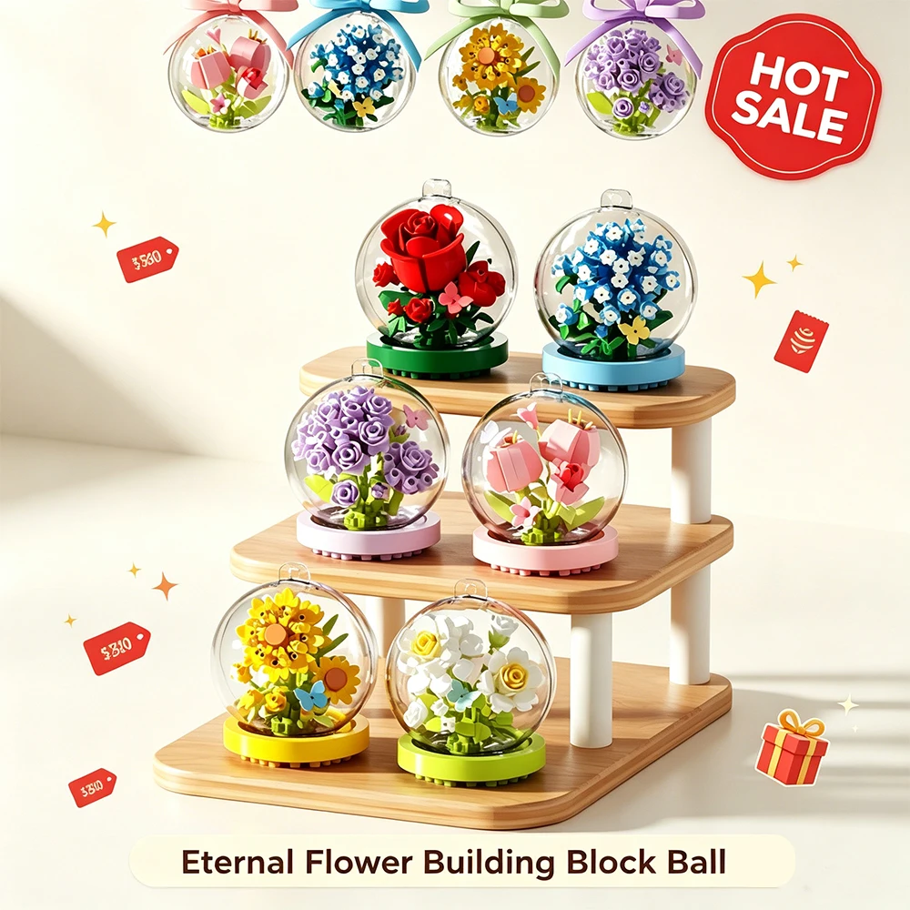 NEW Simulation Flower Building Blocks Photo Frames Bouquets Tulip Sunflowers Assembled Toys Holiday Gift Desktop Ornaments Decor