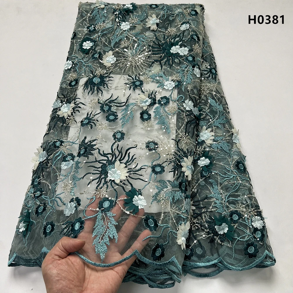 

Latest Design Bead Tube Embroidery Wedding Fabric High Quality African Tulle French Mesh Lace Fabric For Dress Sewing H0381