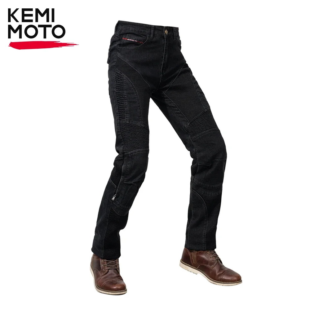 

Motorcycle Men's Pants Breathable Jeans Riding Motorcross Trousers Mesh Ventilation With Protect Gear Equipment Black Soft