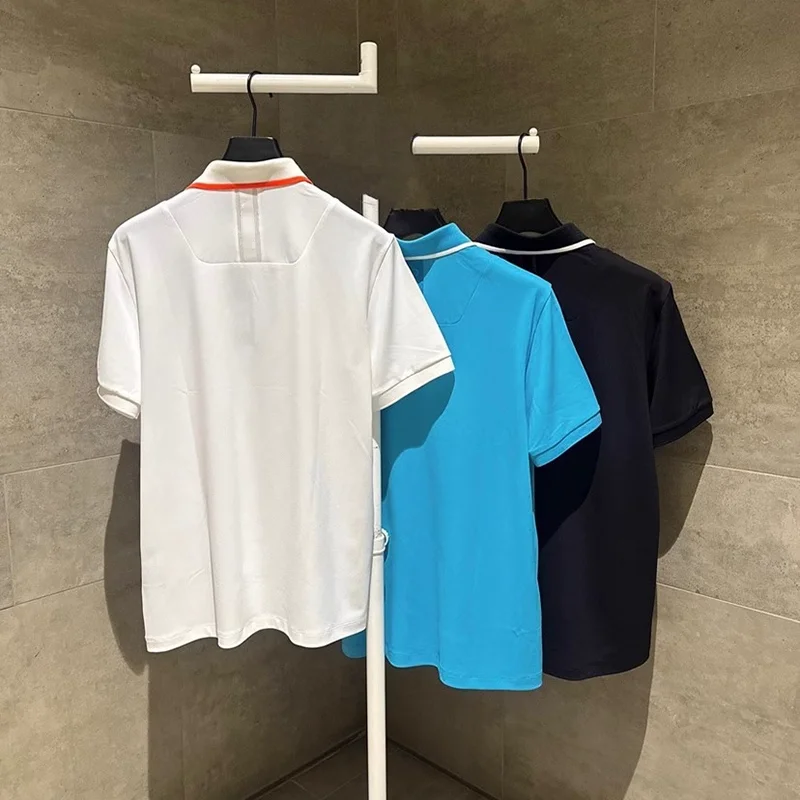 Summer Men's Golf Jersey With A Cool And Breathable Short Sleeved Sports Top, Featuring A Collared Contrasting Golf Polo Shirt