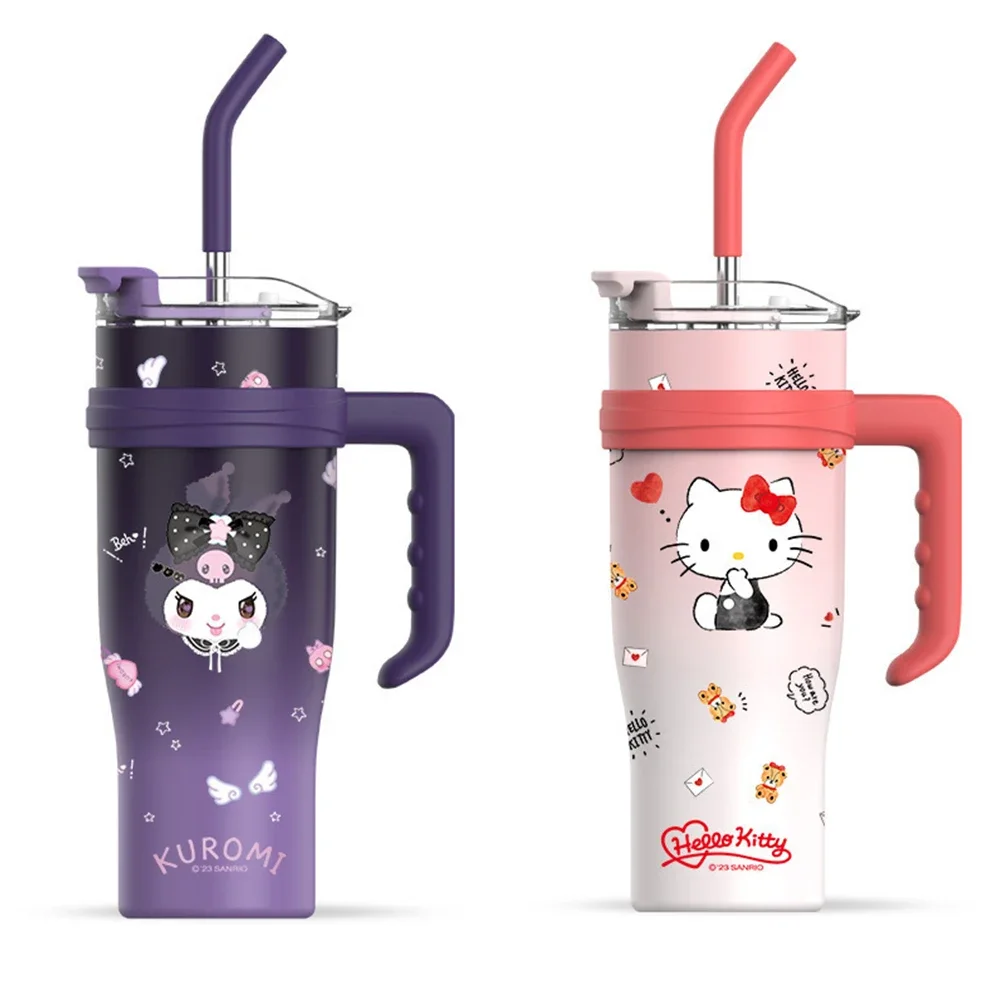 Sanrio Large Capacity Water Bottle Cinnamoroll Kuromi My Melody Portable 304 Straw Water Cup for Outdoor Sports Fitness