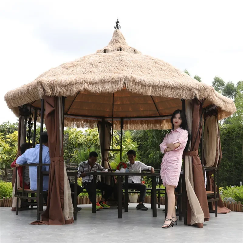 For Outdoor Garden Courtyard Gazebo Simulation Thatched Straw Shed Agritainment Scenic Tea Pavilion Tent Waterproof Durable