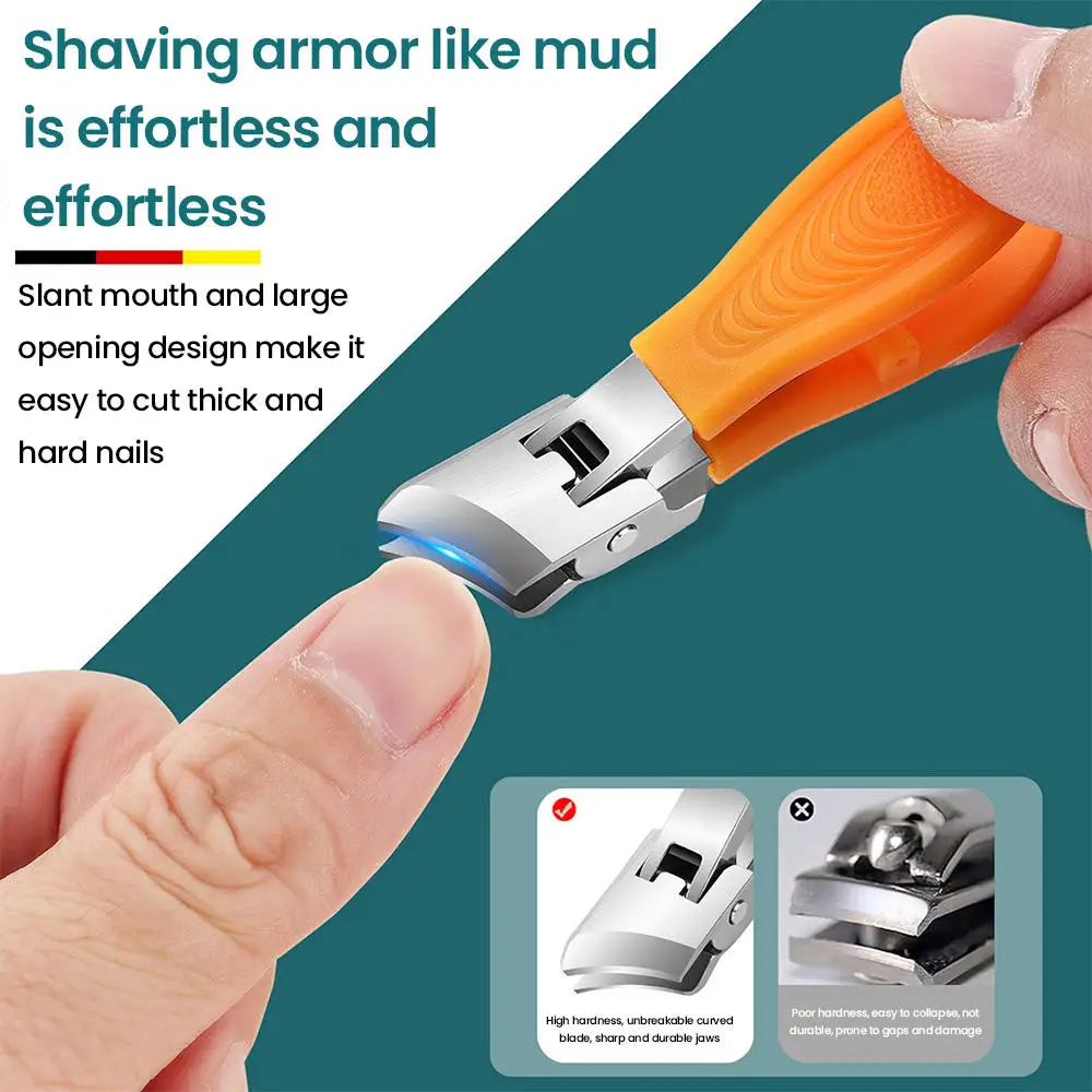 Slanted Nail Clippers Wide Jaw Opening Anti-Splash Nail Clipper Stainless Steel Toenail Cutter Diagonal Pliers Manicure Tools