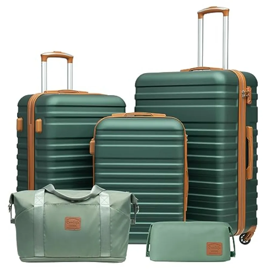 

Dark Green 5 Piece Hardside Luggage Set with TSA Lock Spinner Wheels for Travel Carry On Suitcase Set Durable and Lightweight D