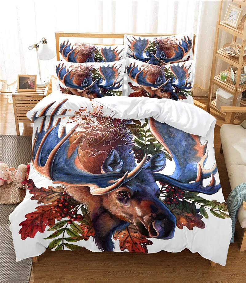 

Elk Duvet Cover Set 3d Digital Printing Beautiful Wild Animals Comforter Cover for Kids Teens Polyester Bedding Set King Size