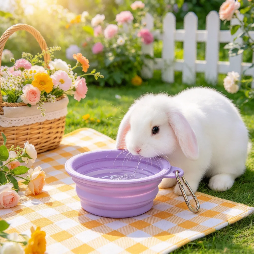 1 Pcs Silicone Foldable Pet Bowl, Collapsible Dog Cat Travel Bowl with Carabiner Clip, Outdoor Portable Feeding Dish