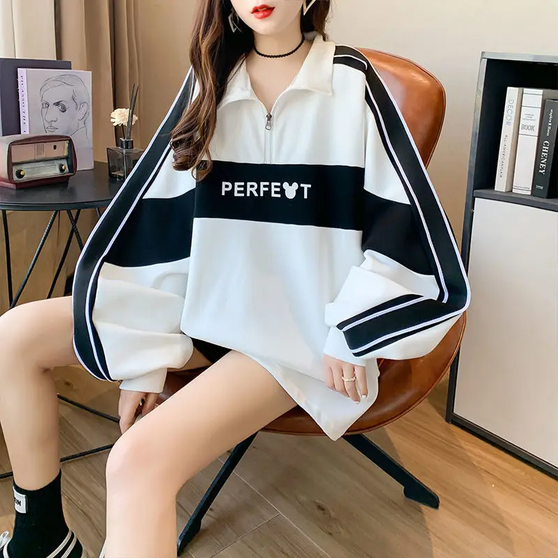 2024 Spring and Autumn Women\'s POLO Collar Pullover with Loose, Casual, Fashionable, Elegant Commuting Large Sleeves Sweater