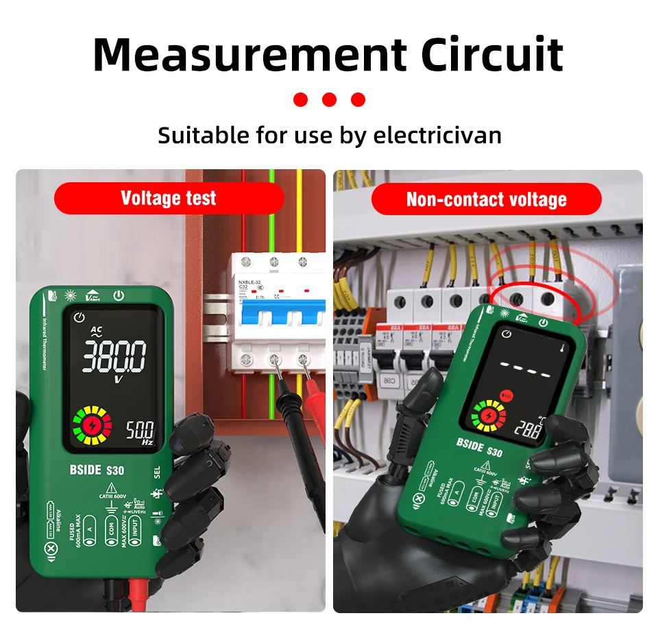 BSIDE New Digital Multimeter Infrared Temperature 15V Diode LED True RMS 9999 DC AC AC Voltage Rechargeable Smart Multimeter DMM