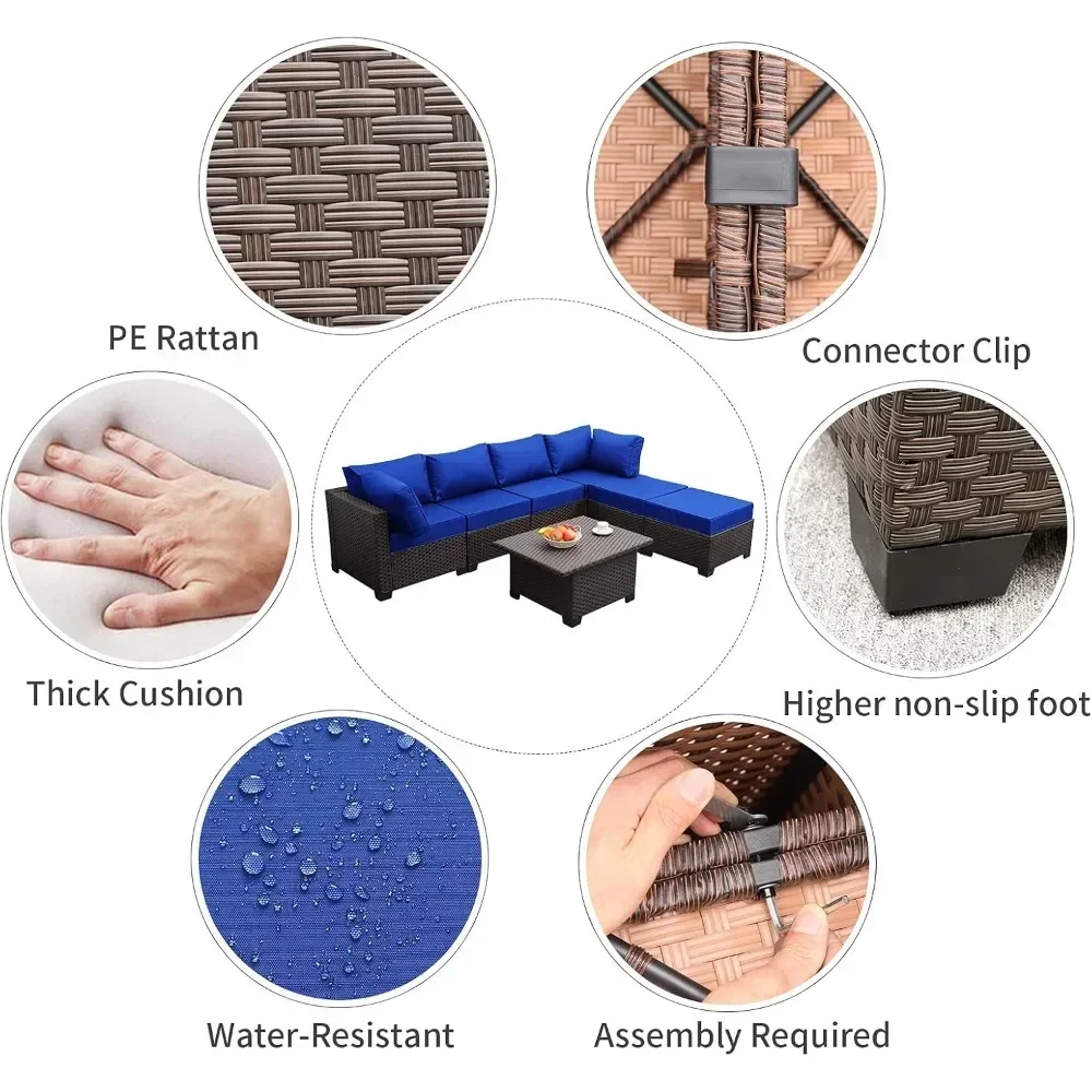 Outdoor Terrace Dark Brown Rattan 7-piece Set PE Willow Conversation Sofa with Adjustable Storage Platform