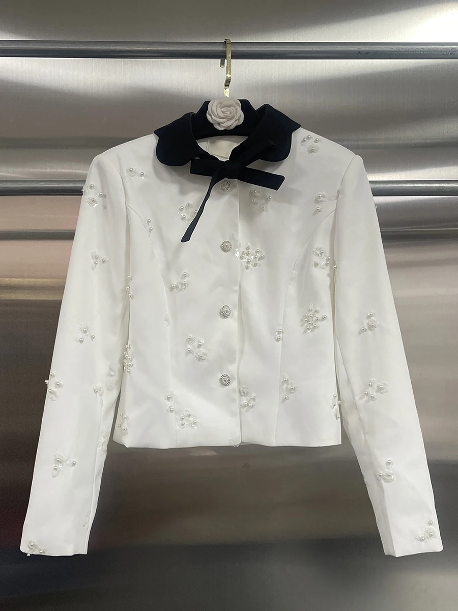 GALCAUR Solid Spliced Beading Two Piece Set Female Lapel Long Sleeve Jacket Korean Sweet Women's Skirt Sets Fashion Autumn New view 6