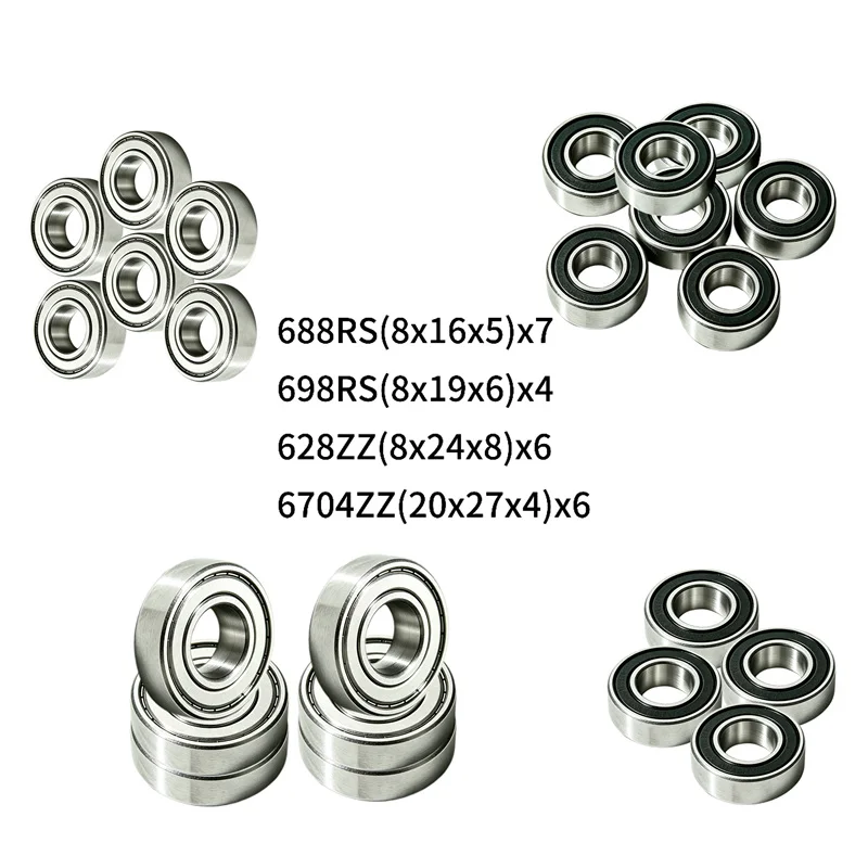 23pcs Complete Sealed Bearing Kit for 1/16 RC Wheel Loader Construction Model Hub & Gearbox Spare Bearings