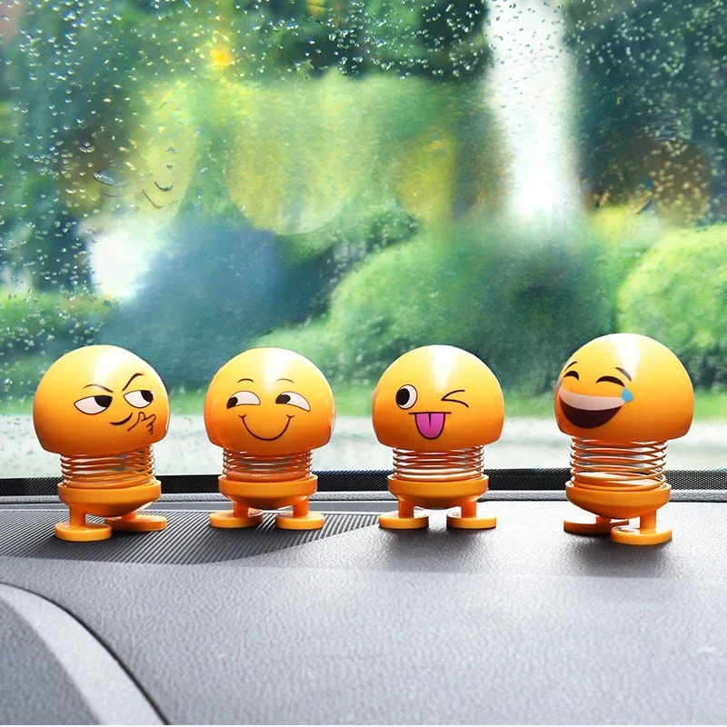 Funny Smiling Face Expression Pack Pendant New Cute Spring Shaking Head Doll Car Pendant Car Accessories Interior Decoration