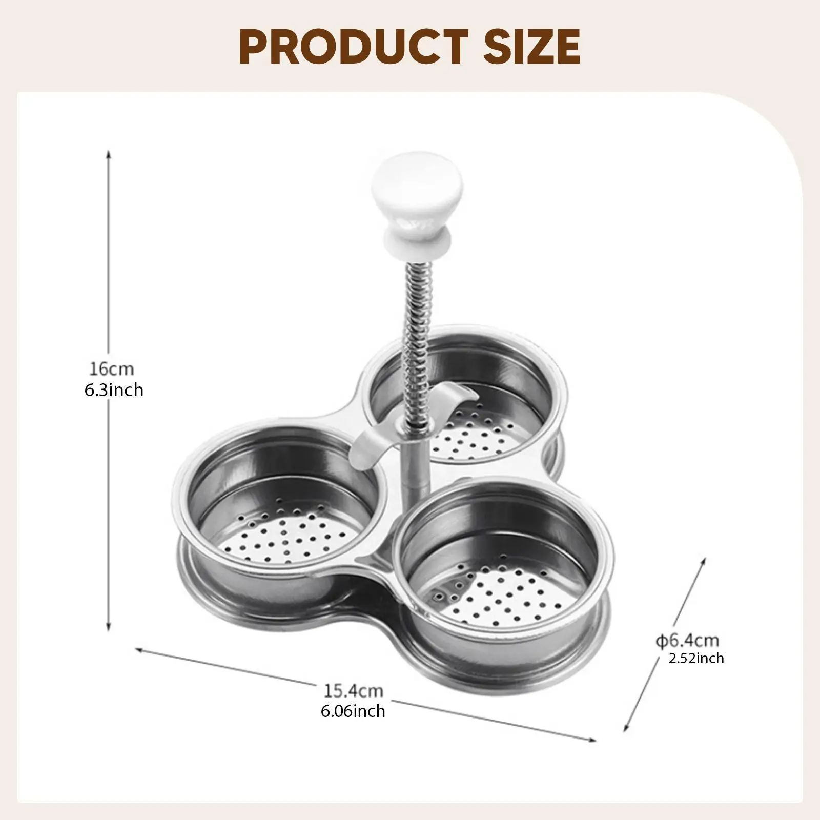 Stainless Steel Egg Poacher 3 Poached Eggs Cups Home Replacement Steamer Nonstick Easy to Clean with Sp Handle