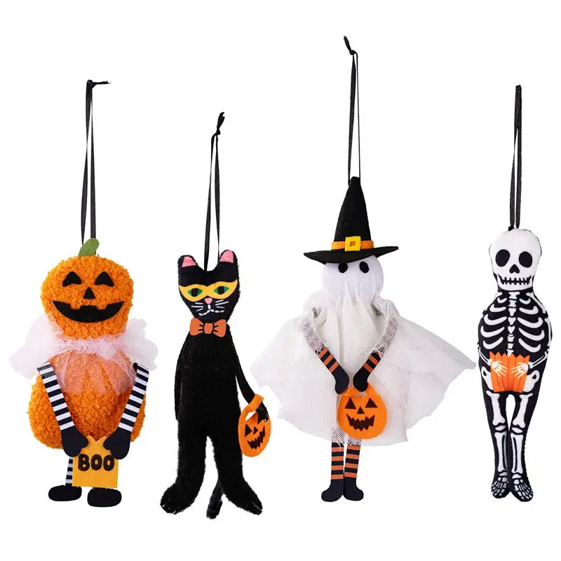 

Hot Sale 4 PCS / Lot Halloween Dolls Black Cat Pumkin Ghost Holiday Ornaments Decoration Hangings For Bar Courtyard DIY Decorate