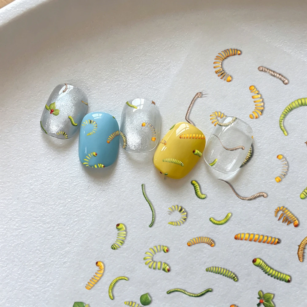 1/4Pcs 5D Butterfly Worm Bird Nail Stickers Embossed Colorful Insect Animal Self Adhesive Nail Decal Summer/Spring Nail Supplies