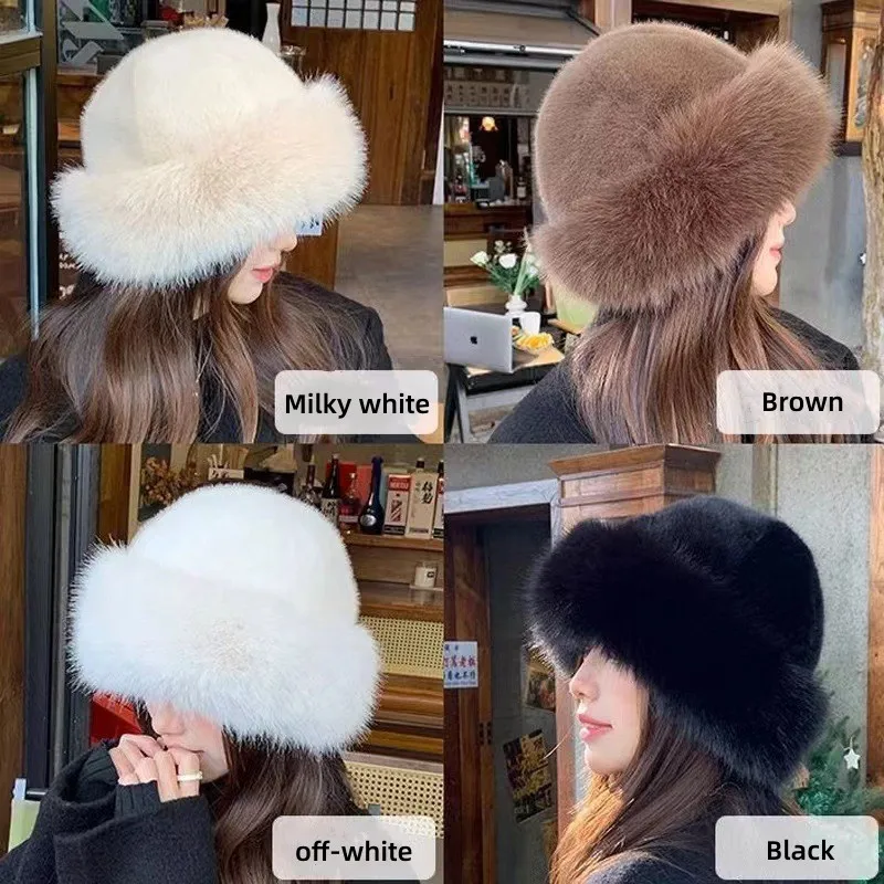 Winter new millinery thickened warm outdoor imitation fur lady\'s hat fashion simple skin soft cold resistant imitation mink hat