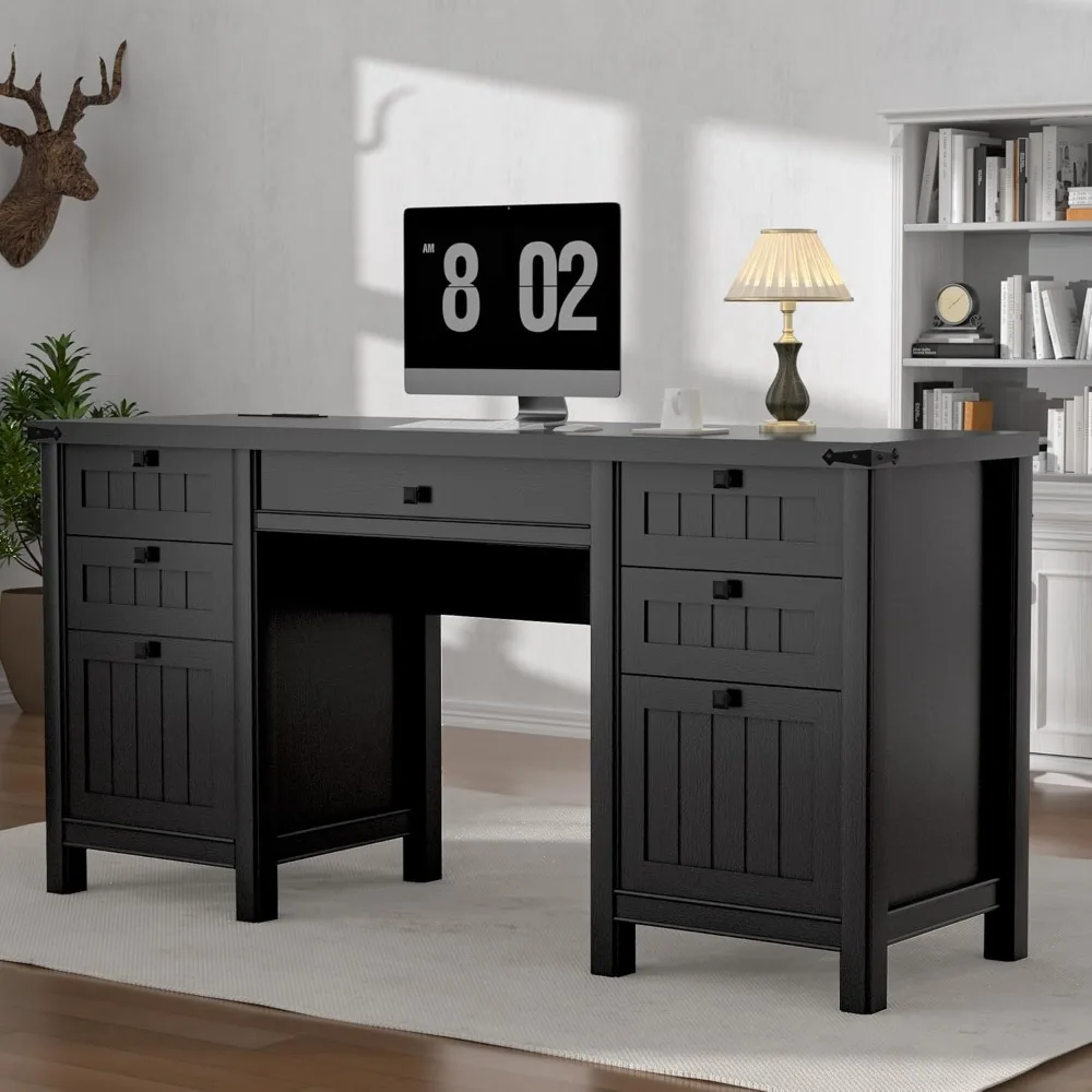 

Executive Desk, Modern Farmhouse Computer Desk with Drawers & Cabinet, Home Office Desk for Work Study Writing, Customized