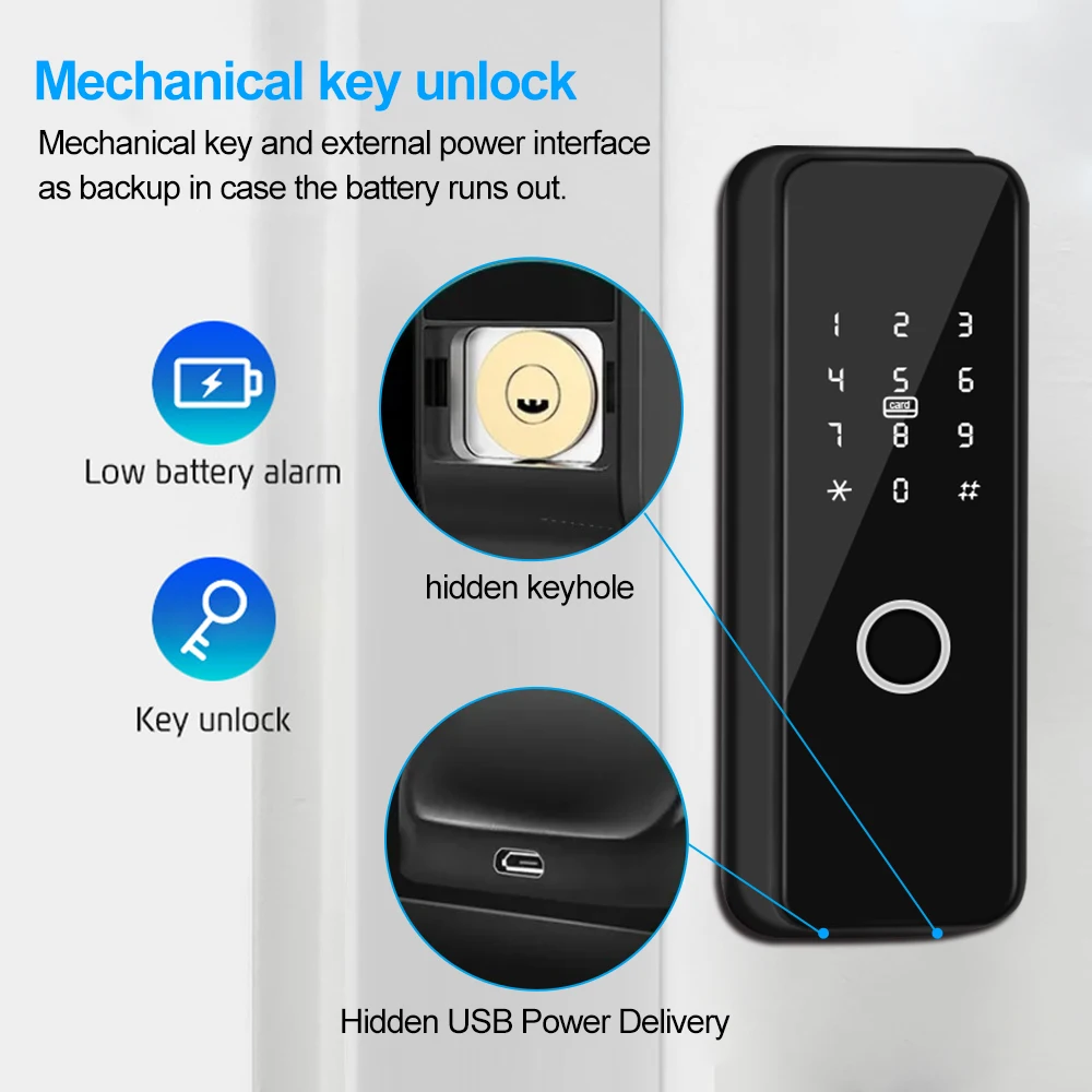 TTlock Electronic Smart Lock Outdoor Fingerprint Code IC Card Security Digicode Door Lock support Wifi Gateway G2 Remote Key R1