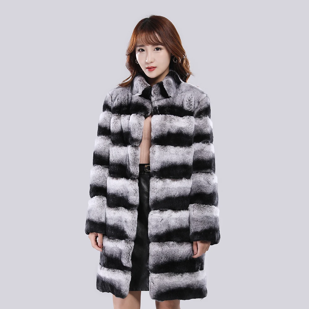 New Autumn Winter Real Genuine Rex Rabbit Fur Coat Women Full Pelt Real Rabbit Fur Jacket Fashion Fur Mandarin Collar Overcoats