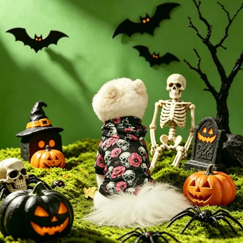 Halloween Gothic Skull Pet Hoodie 1