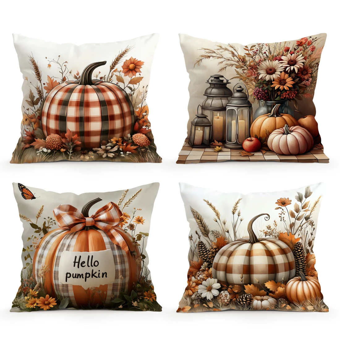 Autumn Checkered Pumpkin Pillowcase Cushion  45x45cm Throw Pillow Cover Sofa Chair Cushion Cover Pillowslip Home Decor