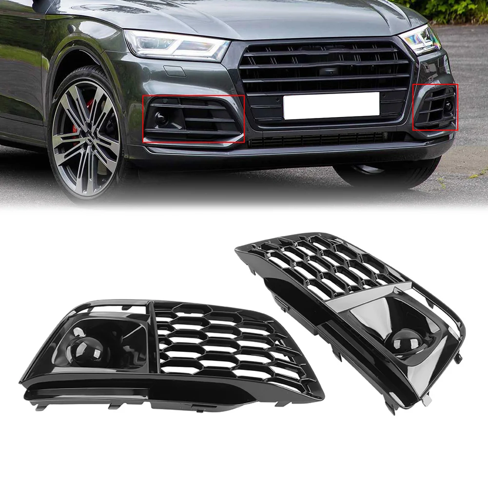 2x Frontstoßstangen-Wabengrill Nebelscheinwerfer-Abdeckung Hochglanz-Schwarz ABS Für Audi Q5 SQ5 2018 2019 2020 Nur für Sportmodell