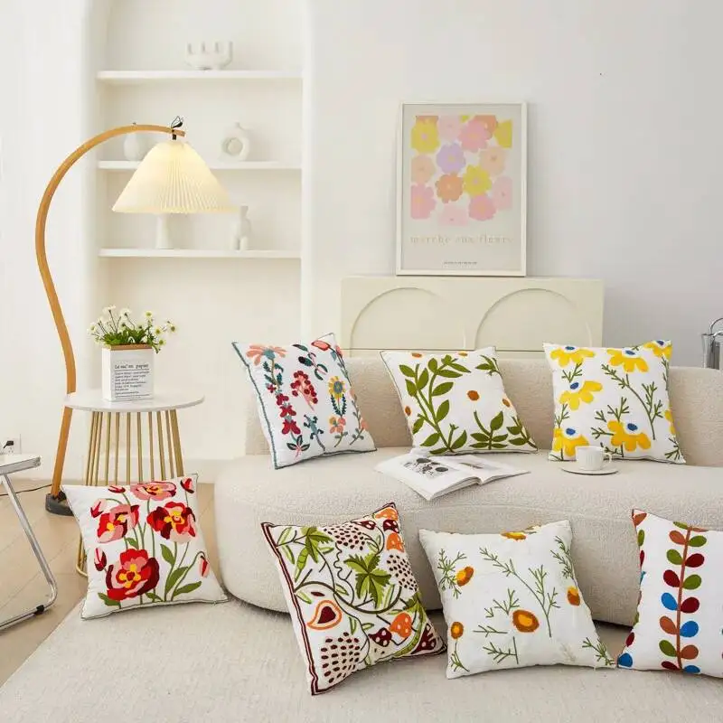 Gestickte florale dekorative Kissenbezüge mit Frühlings-Gänseblümchen-Motiv, Sommer-Pflanzen-Kissenhülle für Sofa, Bett, Stuhl, Heimdekoration – Detail 13