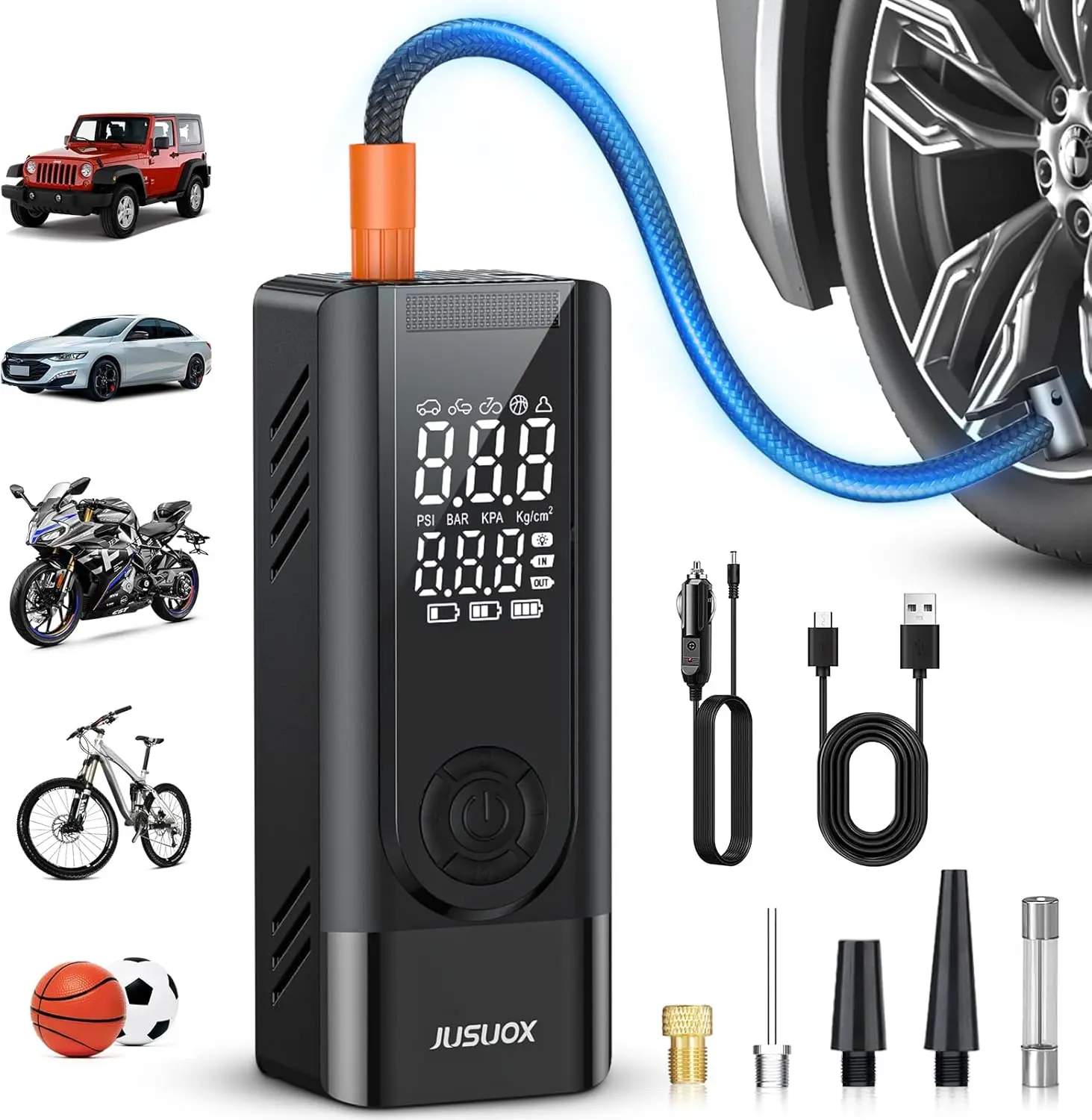 

Tire Inflator Portable Air Compressor, 150PSI Cordless Air for Car Tires, Battery & 12V Dual Power Bike Tire with Digita