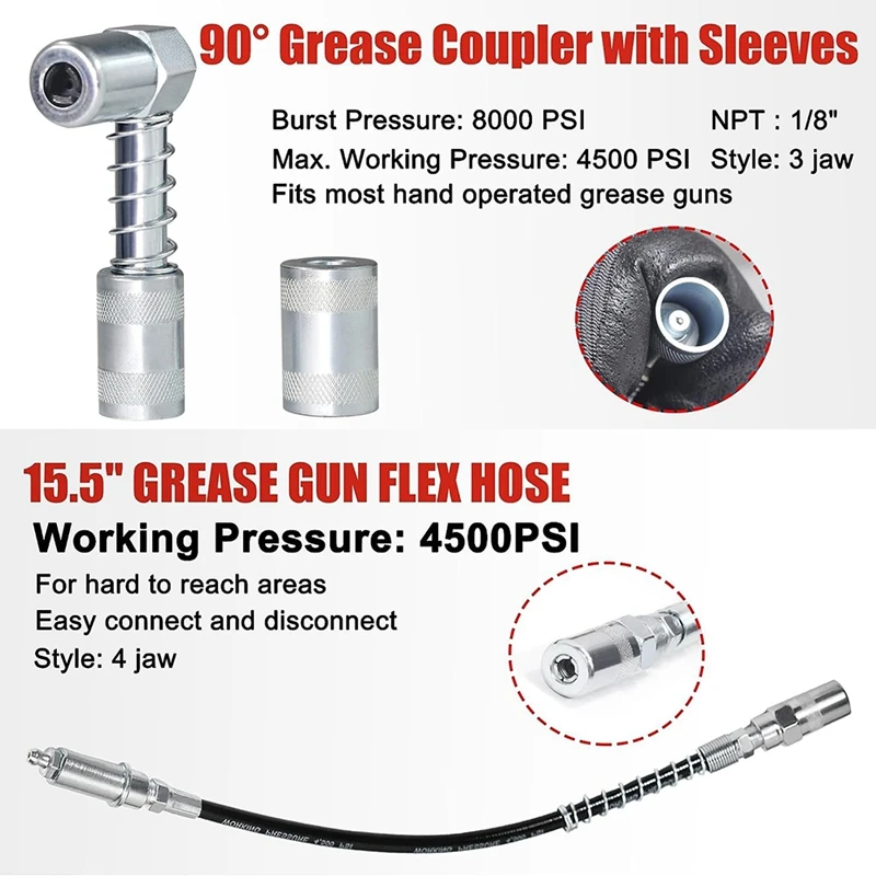 Tool Grease Tip 9-Piece Grease Coupler Kit Quick Connect Grease Fittings Complete Lube Accessories