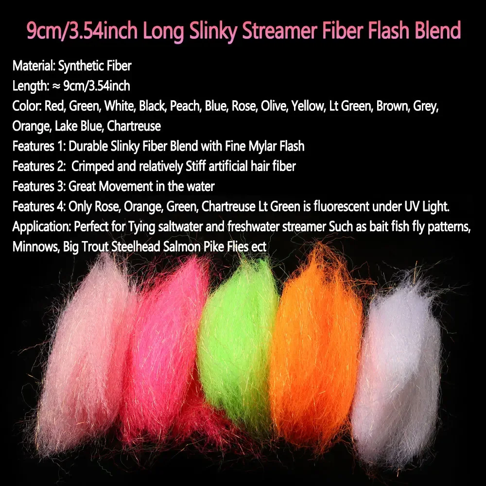 Bimoo 2Packs 9cm/3.54inch Long Slinky Streamer Fiber Flash Blend Saltwater Streamer Bait Fish Minnow Trout Fly Tying Material