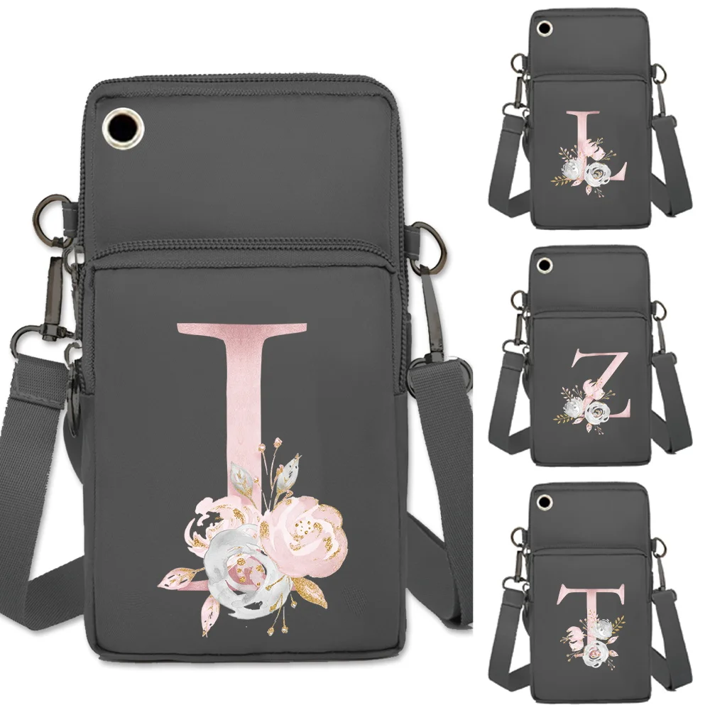 

Mobile Phone Bag Wrist Pack Wallet Shoulder Crossbody Bags Universal Apple/Huawei/Samsung Packet Pink Flower Print Organizer