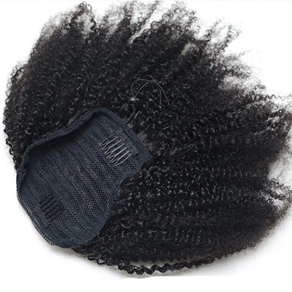 Alipretty Paardenstaart Echt haar Met Trekkoord Afro Kinky Krullend Paardenstaart 100% Remy Braziliaans Haar Paardenstaart Lang Krullend