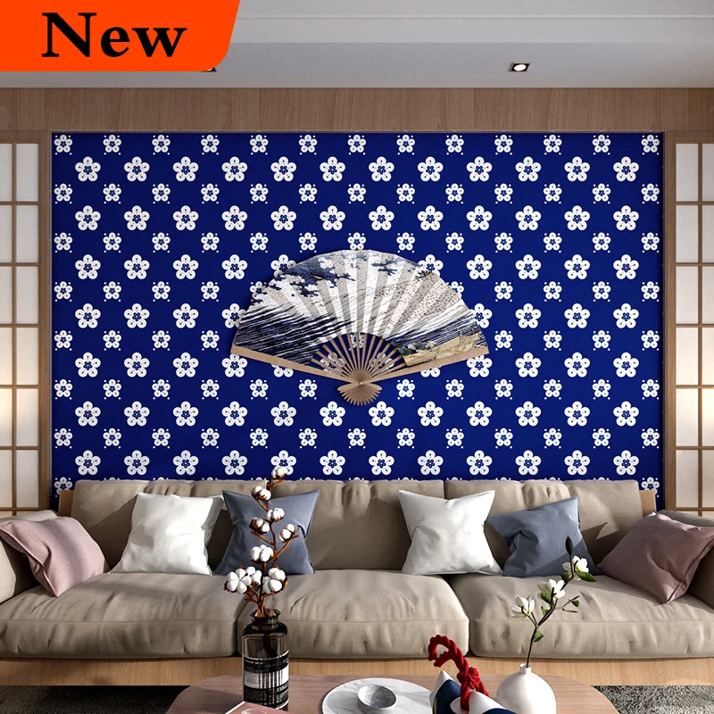 Japanese style Blue Floral wallpaper Home decoration Teahouse Japanese cuisine ramen sushi restaurant wave Ukiyo-e wallpaper