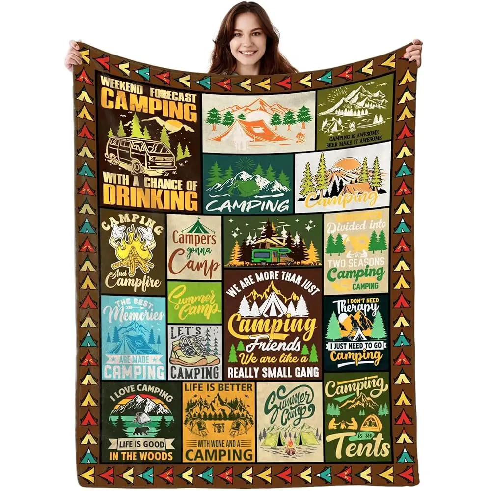 

Camping Blanket,Unique Camper Gifts For Camping Lovers,Super Soft Throws Flannel For Camper Outdoor Rv Travel Hiking Bed Sofa