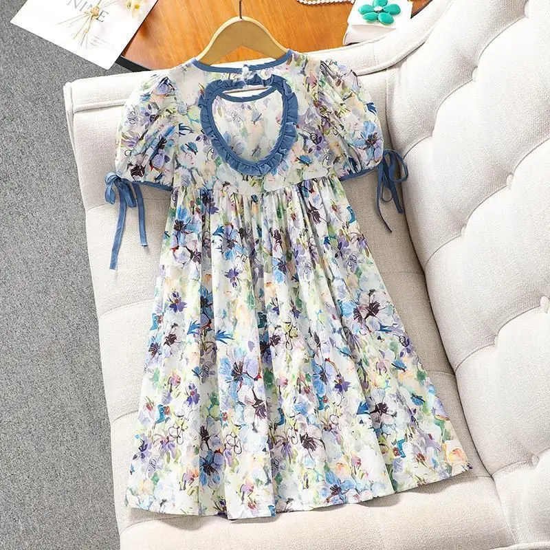 Cute Girls Dress Summer Floral Pattern Beach Dress For Girl Bohemia Princess Children Dresses Birthday Vestido Costume 3-12 Year