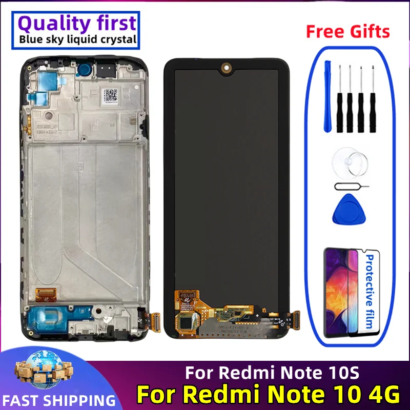 LCD Touch Screen Digitizer Assembly Replacement, Original with Frame, Mobile Phone Display, Xiaomi Redmi Note 10S 10 4G