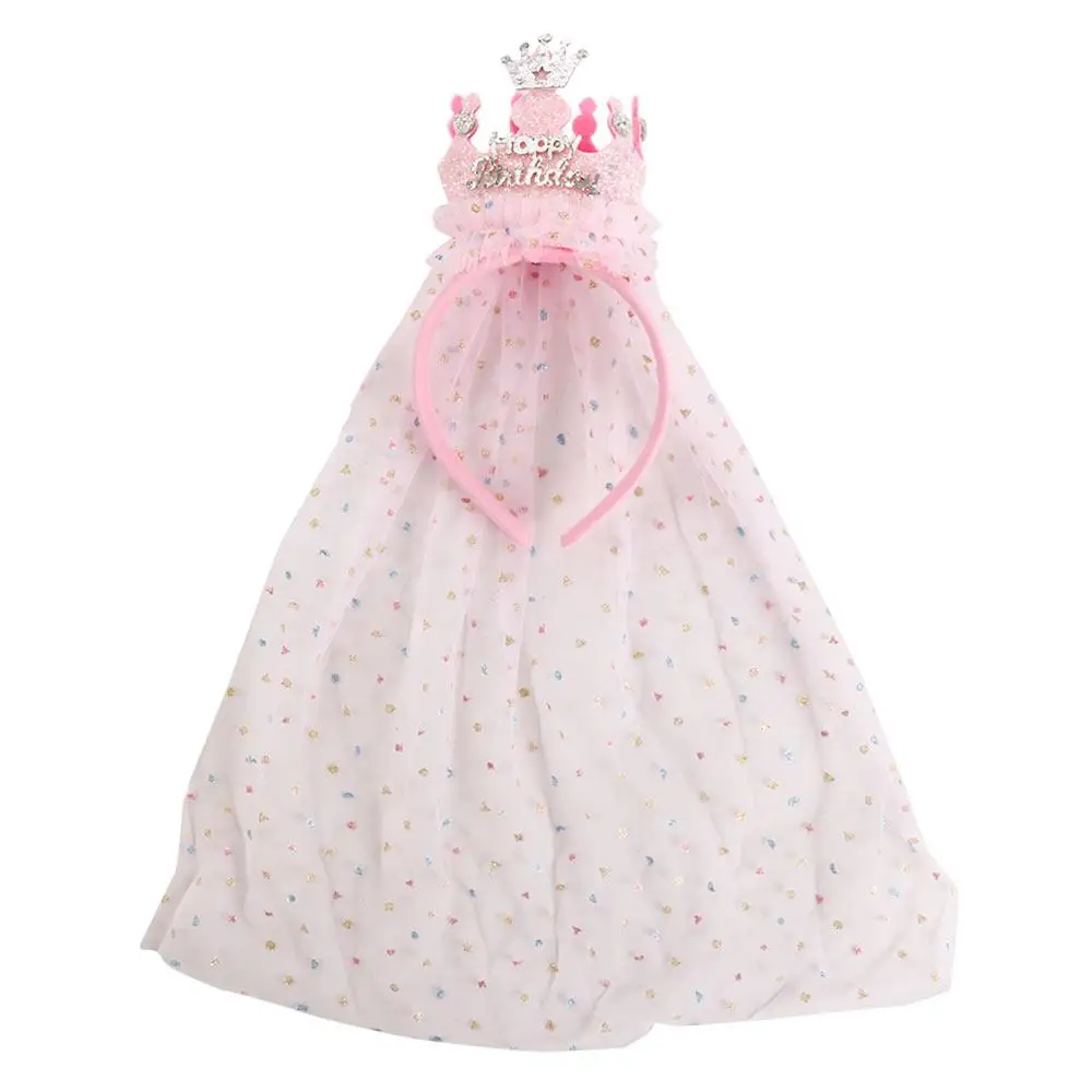 Hair Decor Mesh Headwear Happy Birthday Crown Korean Style Headband Girls Hair Hoop Birthday Hairband Hair Accessories