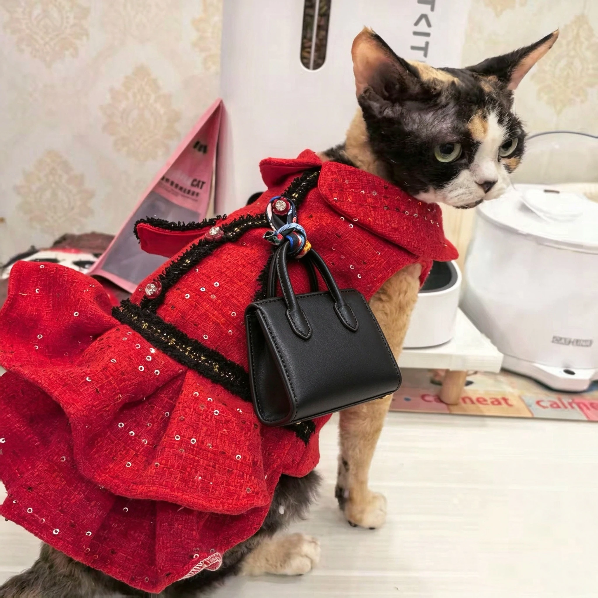 Elegant Dog Princess Dress Tweed Pet Outfit Luxury Puppy Vest Coat for Small Dogs Cats Birthday Wedding Party Costume Apparel
