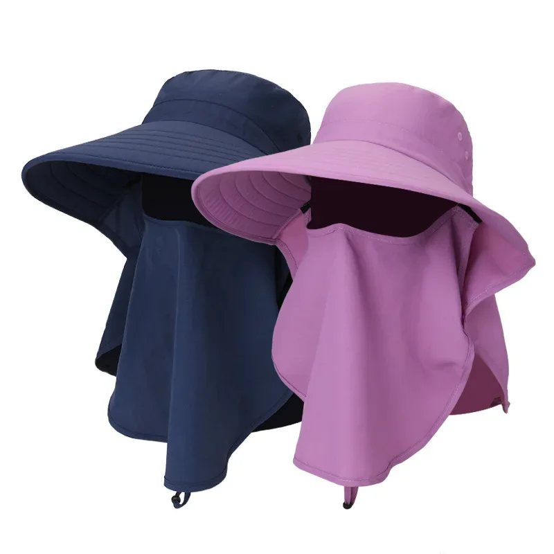 Breathable Sunscreen Sun Hats Women Men Bucket Hat with Neck Flap Outdoor Anti-UV Wide Brim Fishing Caps