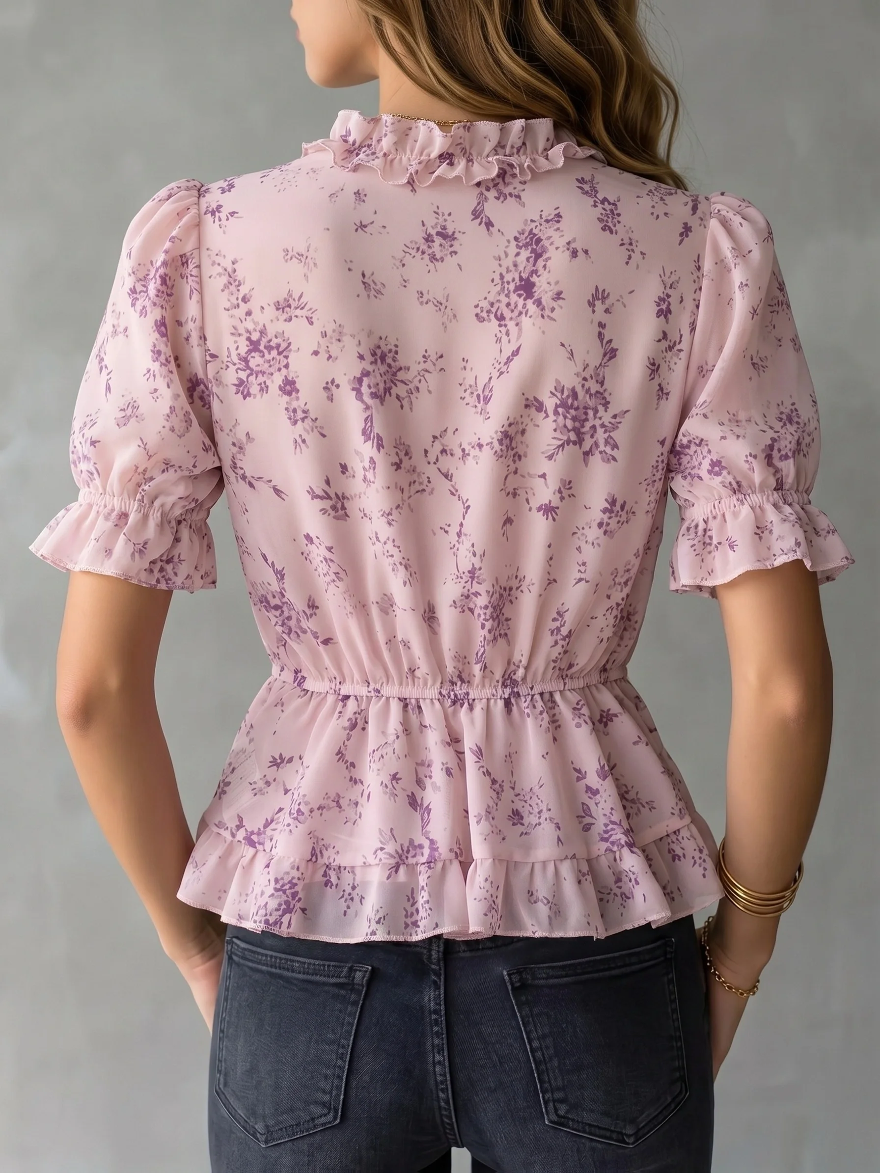 Kadın Pembe Çiçek Baskılı Fırf - Wrap Blouse Chiffon incelemesi ve fiyatı