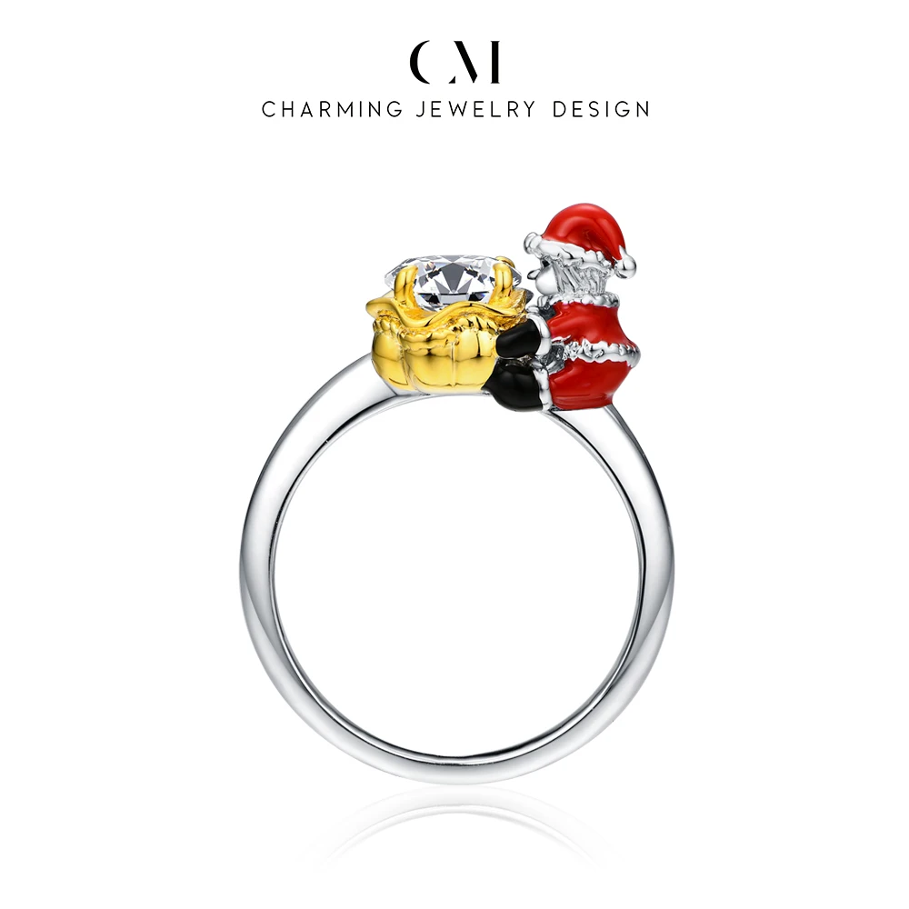 CHARMING Gorgeous Santa Round Moissanite 1CT Cocktail Ring for Women Party Jewelry Holiday Christmas Gift Anniversary Engagement