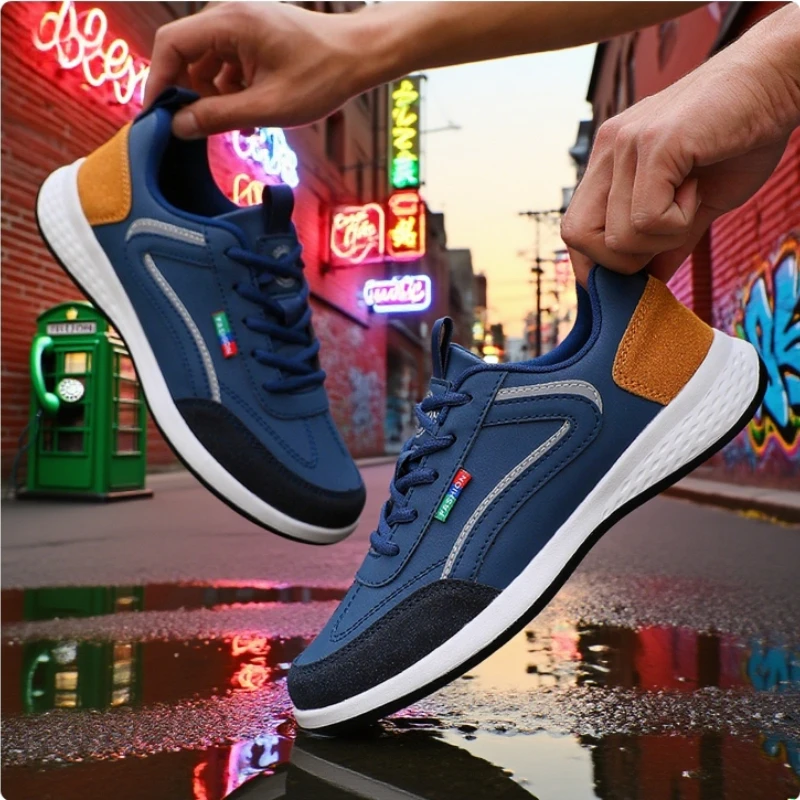 

Fashionable Black Sports Shoes Men's 2025 Lace Up Casual Lightweight Breathable Flat Shoes Comfortable Men's Vulcanized Shoes