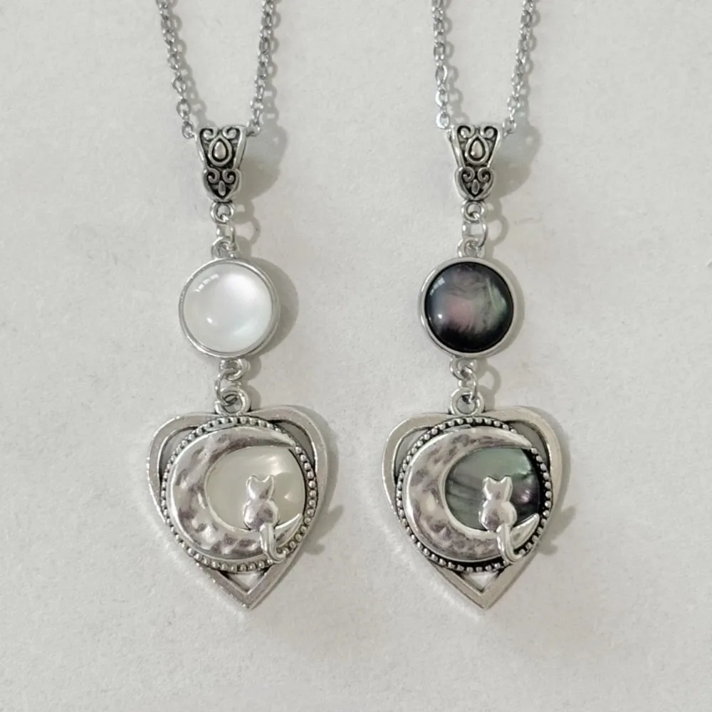 Y2K-collar con colgante de gato y Luna para mujer, corazón de melocotón, Luna, chica de cristal negro, cadena de clavícula Punk, regalo de joyería estética